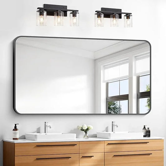 30x55 inch Bathroom Mirror,Black Rectangle Mirror,Wall Mounted Bathroom Frame Vanity Mirror with Round Corner for Bedroom Living Room, Entryway Hangs Horizontal or Vertical - ModernBath