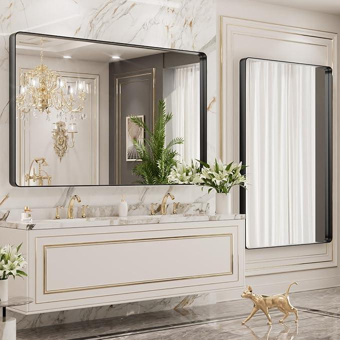 LOAAO 40X36 Inch Black Metal Framed Bathroom Mirror for Wall, Matte Black Bathroom Vanity Mirror Farmhouse, Anti-Rust, Tempered Glass, Hangs Horizontally or Vertically - ModernBath