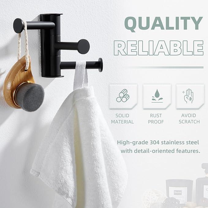 Angle Simple Swivel Towel Hook Matte Black, SUS 304 Stainless Steel Coat Hook for Bathroom - ModernBath