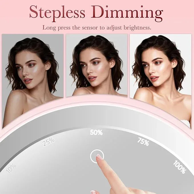 Amifiy Magnetic Makeup Mirror with Lights, 8" Pink Vanity Mirror with Lights, 360° Rotation, 3 Colors & Brightness Adjustable, Lighted Makeup Mirror for Desk, Gifts for Kids/Girls/Teens/Women - ModernBath
