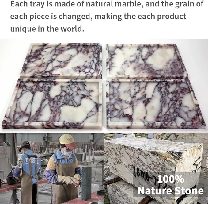 Real Luxurious Natural Marble Vanity Tray Genuine Marble Storage Tray for Home Decor Stone Tray for Bathroom/Kitchen/Vanity/Dresser,Plate Holder for Tissues, Candles, Towel - ModernBath
