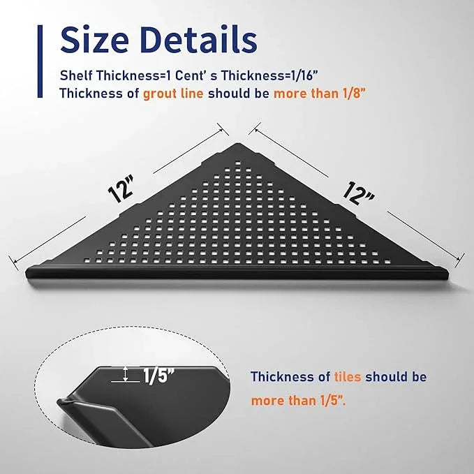 Corner Shower Shelves, 12" Matte Black 304 Stainless Steel Recessed Shelf for Bathroom, Grout in Shelf for Tiled Wall, 2 Pack Large Size - ModernBath