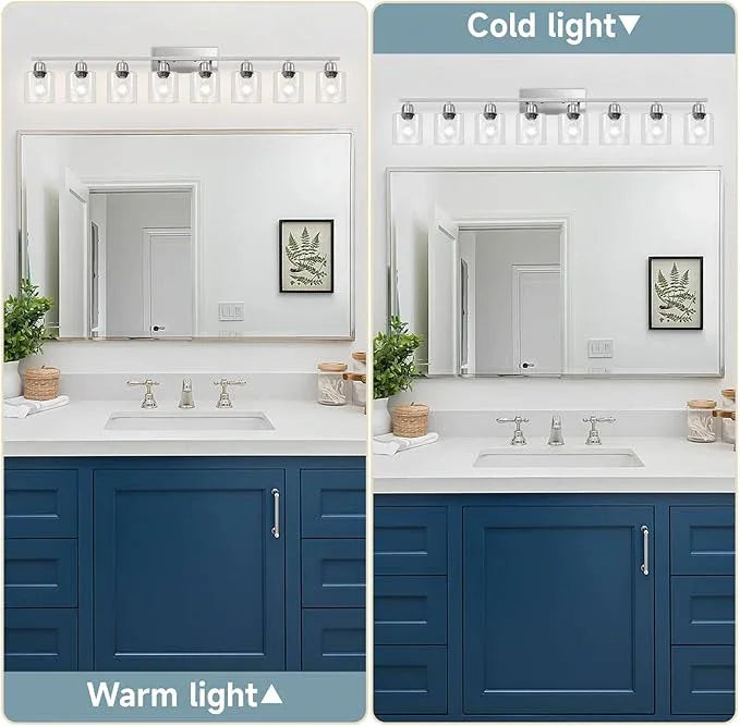 FAISHILAN Modern Brushed Nickel 8 Light Bathroom Light Fixtures,52 inch Vanity Lights for Bathroom with Clear Glass for Mirror Kitchen Living Room Hallway Cabinet Porch - ModernBath