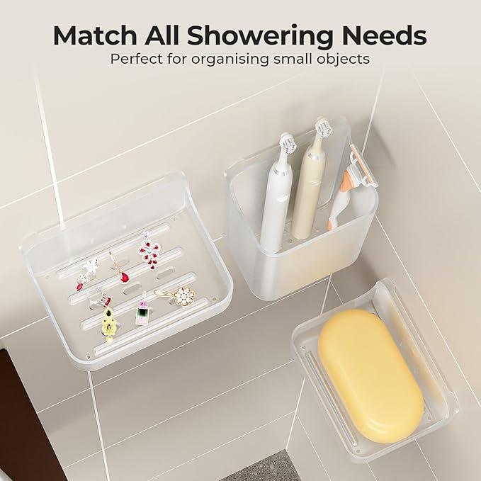 Orimade Shower Caddy 5-Pack, No-Drill Adhesive Shelves for Bathroom, Rustproof ABS Storage Organizer Set, Clear - ModernBath