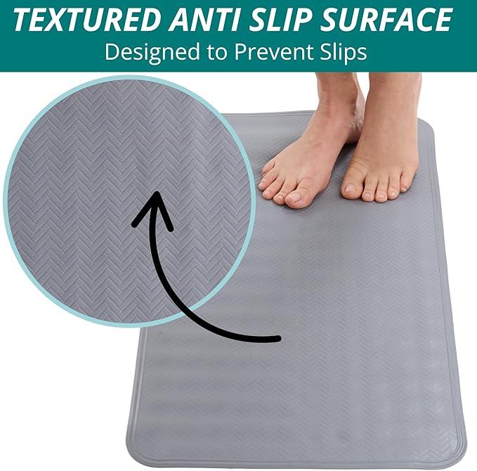 ENKOSI Non Slip Bath Mat for Tub and Shower Floors – Anti Slip Shower Mat with Secure Suction Cup Grip – Soft Grey Bathtub Mat for Inside Bath Tub and Smooth Bathroom Stalls (28x16 Gray) - ModernBath