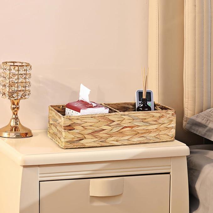 Vagusicc 2 Section Wicker Storage Basket, Set of 2 Hand-woven Water Hyacinth Storage Baskets, Toilet Tank Basket, Small Wicker Baskets, Woven baskets, Baskets for Organizing Storage Shelves, 2-Pack - ModernBath