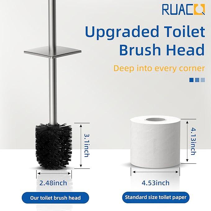 RUACQ Toilet Brush and Holder Set,Square Toilet Bowl Brush for Bathroom with 304 Stainless Steel Handle Toilet Cleaner Brush with Durable Scrubbing Bristles,Splash-Proof (Brushed Nickel) - ModernBath
