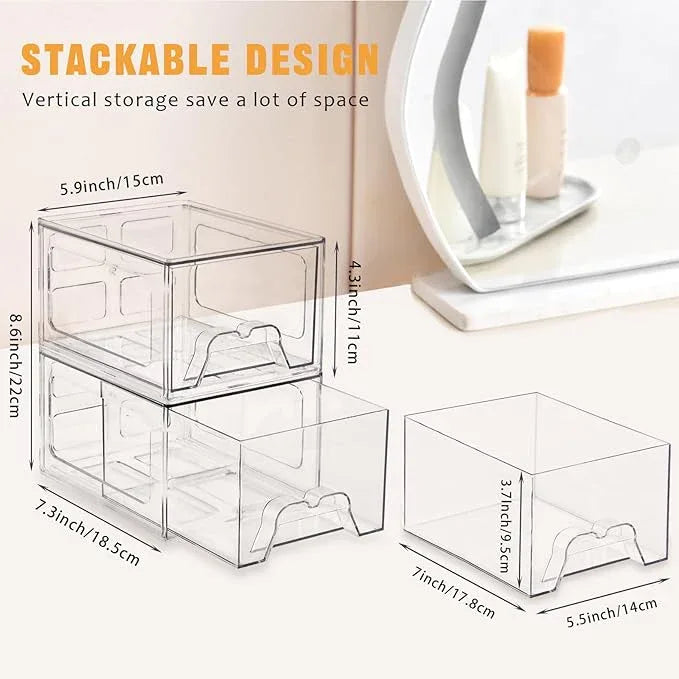 Stebopum 6 Pack Stackable Makeup Organizer, 4.4'' Tall Acrylic Bathroom Makeup Organizer and Storage Drawer with Pull-out Handle, Clear Plastic Storage Bins for Vanity,Pantry,Desk,Undersink,Kitchen - ModernBath