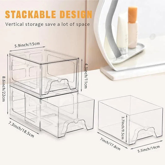 Stebopum 6 Pack Stackable Makeup Organizer, 4.4'' Tall Acrylic Bathroom Makeup Organizer and Storage Drawer with Pull-out Handle, Clear Plastic Storage Bins for Vanity,Pantry,Desk,Undersink,Kitchen - ModernBath