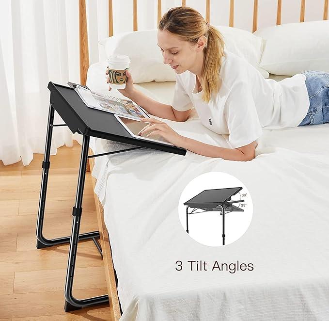 HUANUO Adjustable TV Tray Table - TV Dinner Tray on Bed & Sofa, Comfortable Folding Table with 6 Height & 3 Tilt Angle Adjustments (Black) - ModernBath