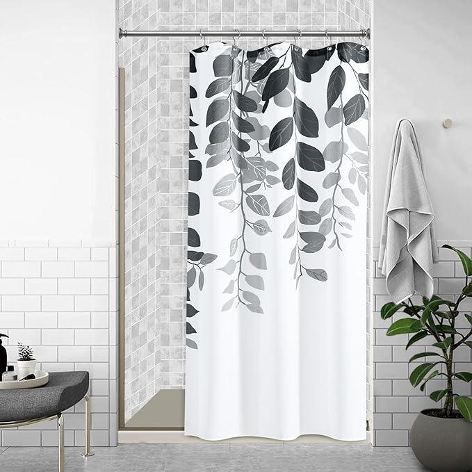 BOODII Grey Stall Size Shower Curtains 36x72 inch Spring Eucalyptus Shower Stall Curtain for Bathroom Slub Texture Bath Curtain Floral Leaves Botanical Set Natural Bathroom Decor - ModernBath