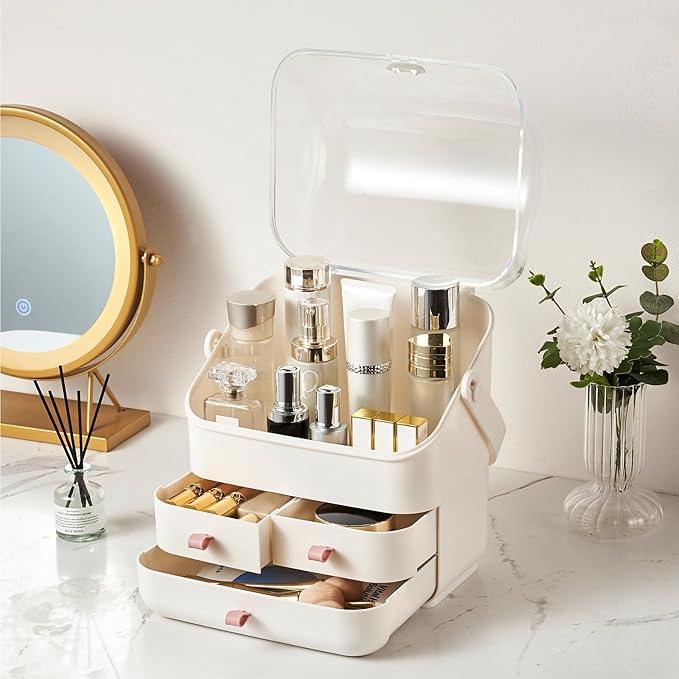 Large Makeup Organizer w Drawers Beauty Organizer Makeup Box Holder Vanity Organization Desk Countertop MakeUp Organizers Bathroom Counter Organizer Skincare Cosmetic Case Stand Dustproof Lid Gift - ModernBath