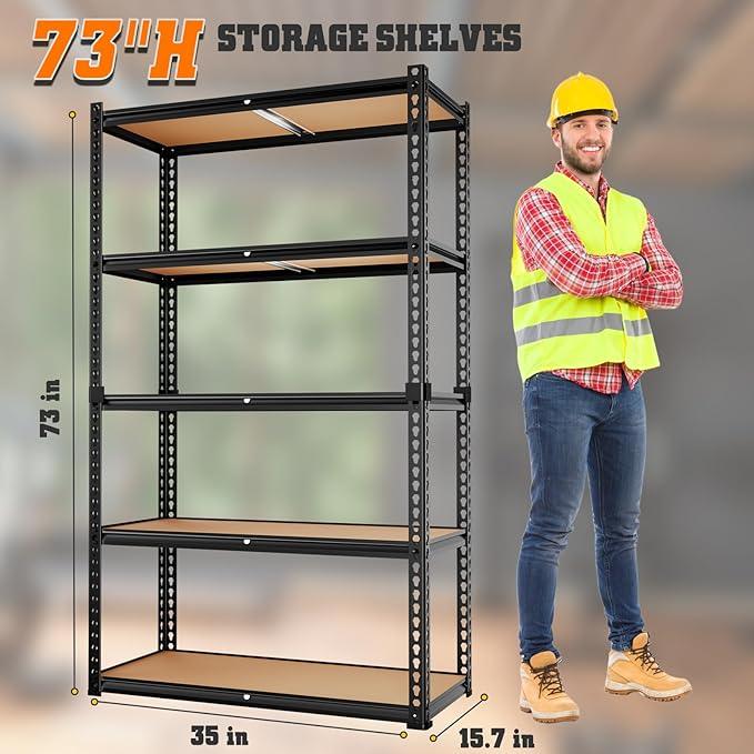 LEVELEVE 5-Tier Storage Shelving Unit, 2020 lbs Capacity,Heavy Duty Adjustable Metal Utility Shelf, 30" L x 12" W x 60" H for Garage, Kitchen, Pantry, Basement, Bathroom, Laundry, 2 Pack - ModernBath
