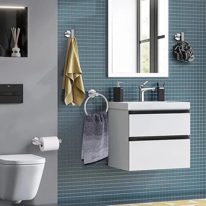 Lairuier Bathroom Hardware Set, 4-pieceTowel Holder Set Include Toilet Paper Holder,Towel Ring and 2 Towel Hooks Stainless Steel Wall Mounted Bathroom Hardware Accessories Set (Brushed Finish) - ModernBath