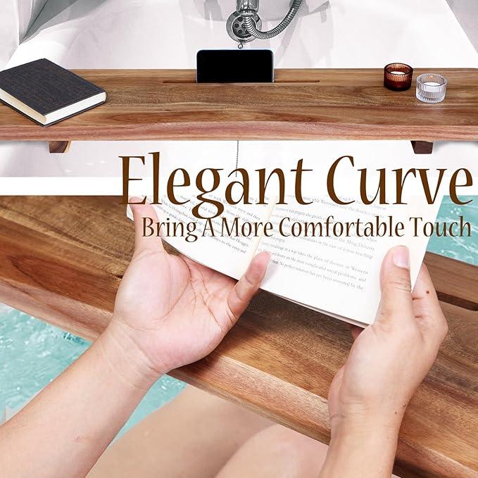 Premium 1.2IN Thickened Board Acacia Wood Bathtub Tray Caddy with Adjustable Legs, Minimalistic Design Bath Tray for Tub, Bathtub Accessories, Fits Most Bath Tubs, Idea for Women - ModernBath