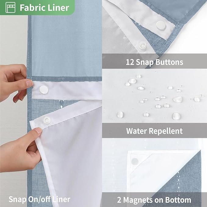 eachope No Hook Stall Shower Curtain with Snap-in Fabric Liner - 54x80 Heavy-Duty Linen Textured Striped Design,Narrow Rustic Modern Farmhouse Bohemian Bathroom Curtain,Water-Repellent,Blue - ModernBath