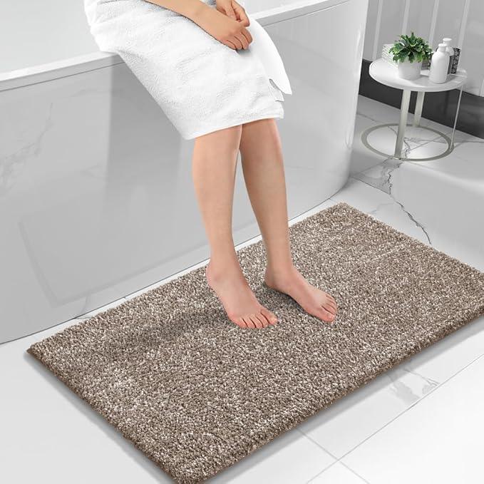 Yimobra Long Bathroom Rug Non Slip Washable, Soft Absorbent Microfiber Bath Mat, Dual-Tone Decor Rug with Rubber Backing for Bathroom Floor Tub and Shower,44x24,Home Essentials,Brown and White - ModernBath