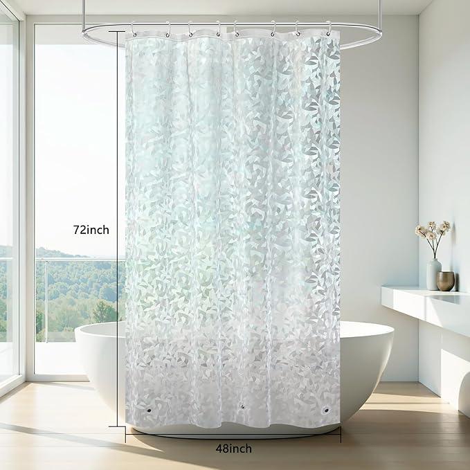 AooHome Stall Shower Curtain Liner - EVA 3D Decals Stained Glass Pattern Design Bathroom Shower Curtain with Hooks, Bottom Magnets, Heavy Duty, Water Repellent, Semi Transparent, 48x72 Inch - ModernBath