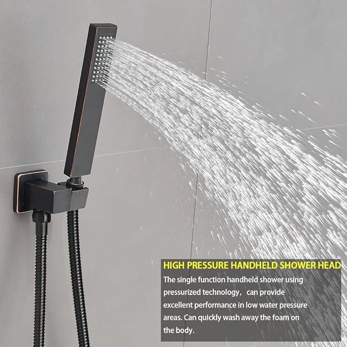 Heable Oil Rubbed Bronze Shower System with 8'' Rainfall Shower Head, Handheld Shower head, Bathroom Luxury Rain Mixer Shower Combo Set Wall Mounted Shower Faucet Rough-in Valve and Trim Kit - ModernBath