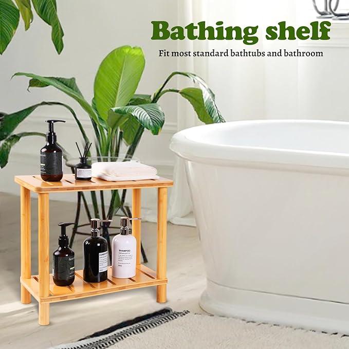Bamboo Shower Bench Stool, Shower Stool for Inside Shower with Storage Shelf, Waterproof Shower Chair Spa Bath Seat, Bathroom Bench Seat for Adults for Indoor or Outdoor Use. - ModernBath