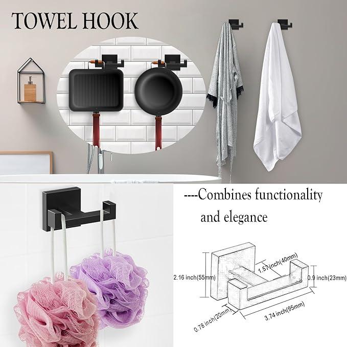 BOZWELL 5 Pieces Matte Black Bathroom Hardware Accessories Set Square Towel Racks for Bathroom 23.6 inch Stainless Steel Towel Bar Set Wall Mounted Towel and TP Set - ModernBath