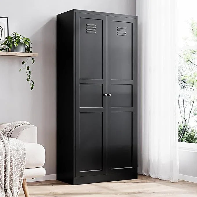Yizosh Metal Storage Cabinet with 2 Doors and 5 Adjustable Shelves - 71" Black Kitchen Pantry Storage Cabinet, 5-Tier Tall Steel Cabinet Locker for Kitchen, Living Room, Dining Room - ModernBath