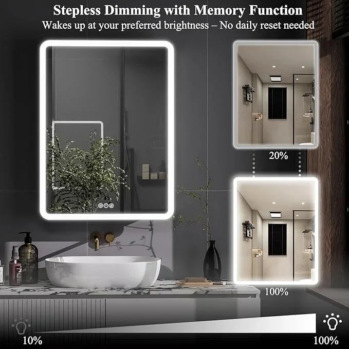 LED Bathroom Medicine Cabinet with Mirror, 24 Inch x 32 Inch Bathroom Mirror Cabinet with Door & Adjustable Shelves, Surface Mount or Recess Installation - ModernBath