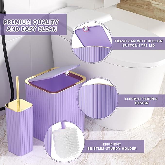 XLHOMO Bathroom Accessories Set - Gorgeous Bathroom Set, 10PC Purple Bathroom Accessory Set, Toilet Brush, Trash Can & Soap Dispenser - ModernBath