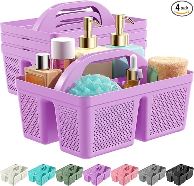 MLIKLU 4 Pack Portable Shower Caddy, Integrated Handle, Reinforced Plastic, Quick-Dry Ventilation Holes, Multi-purpose Storage Basket for Home, Dorm and Bathroom, Kitchen, Under Sink Storage, Purple - ModernBath