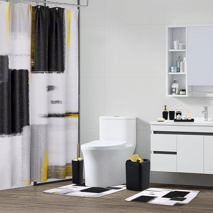 XLHOMO Bathroom Set - Black Bathroom Accessories Set, Bathroom Sets with Shower Curtain and Rugs, Black Shower Curtain Set with Bathroom Trash Can, Soap Dispenser, Soap Dish for Home Decor - ModernBath