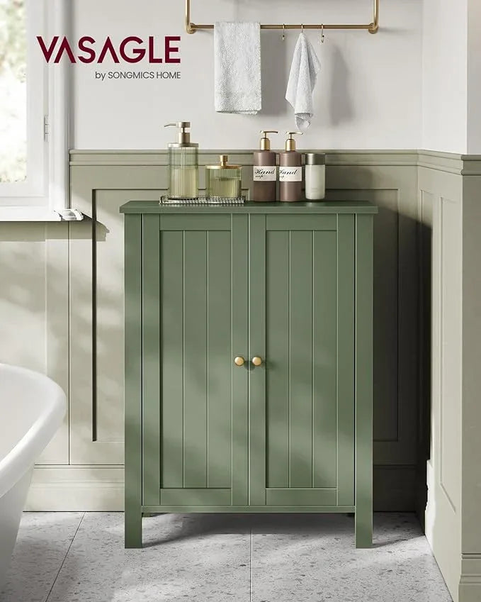 VASAGLE Floor Storage Cabinet, Freestanding Storage Unit with 2 Adjustable Shelves, for Bathroom Living Room Dining Kitchen, 11.8 x 23.6 x 31.5 Inches, Forest Green UBCB060C01 - ModernBath