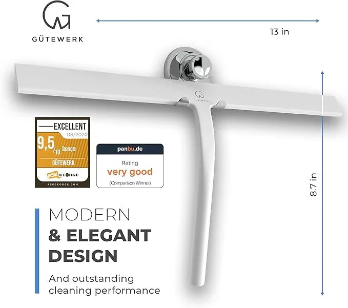 GÜTEWERK Shower Squeegee for Glass Doors, Silicone Window Squeegee, Bathroom and Glass Cleaning - White - 15 Inch - ModernBath