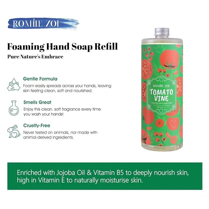ROMIIE ZOI Liquid Hand Soap Refill, Tomato Vine, Gentle & Moisturizing Formula, 750 ML/ 26 FL OZ - ModernBath