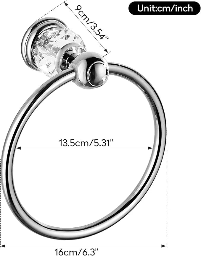 WINCASE Chrome Towel Ring, Bath Hand Towel Holder Crystal, Silver Towel Rack Wall Mounted - ModernBath