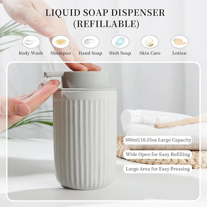 BosilunLife Ceramic Bathroom Accessories Set - Bathroom Counter Soap Set Light Grey Bathroom Decor Sets Accessories Bathroom Lotion Soap Dispenser and Toothbrush Holder Set, Soap Dish, Apothecary Jars - ModernBath