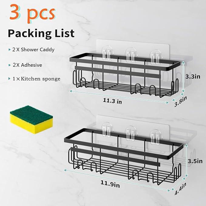 Shower Caddy, 2-Pack No Drilling Rustproof Organizer with Save Space Hooks, Apartment Essentials for Bathroom, No Drilling Shelves for Kitchen & Living Room - ModernBath