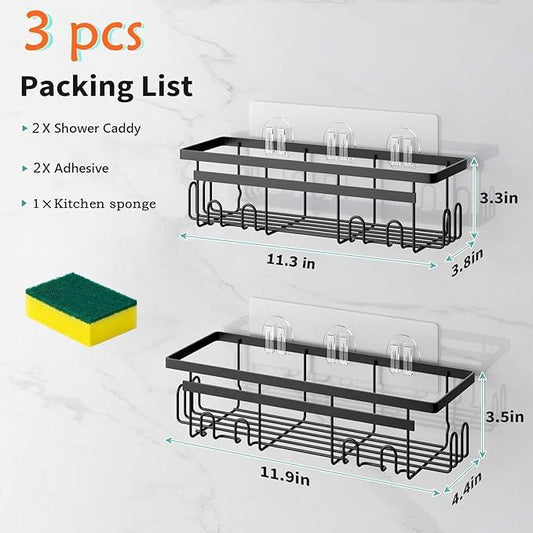 Shower Caddy, 2-Pack No Drilling Rustproof Organizer with Save Space Hooks, Apartment Essentials for Bathroom, No Drilling Shelves for Kitchen & Living Room - ModernBath