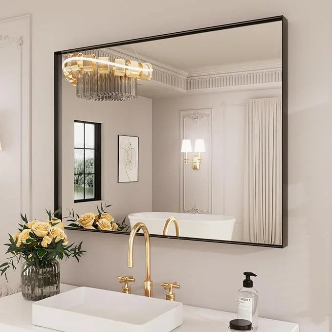 LOAAO Black Bathroom Mirror 30"X36" for Wall, Rectangle Bathroom Vanity Mirror, Tempered Glass, Hangs Vertically or Horizontally, Easy to Install, Modern Design - ModernBath