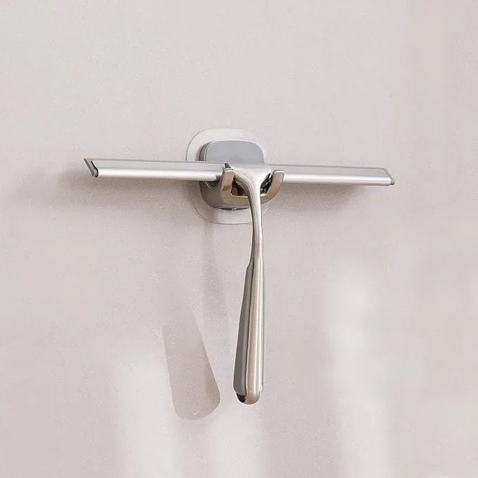 Shower Squeegee for Shower Doors 10 Inch Bathroom Squeegee for Windows,Kitchen,Mirror and Car Glass, Stainless Steel with Adhesive Hook - ModernBath