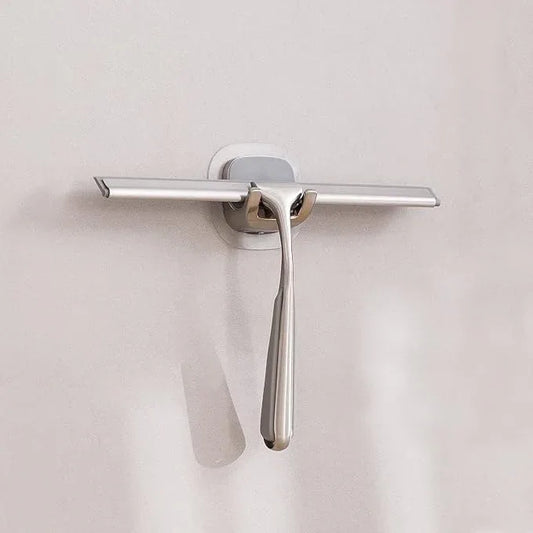 Shower Squeegee for Shower Doors 10 Inch Bathroom Squeegee for Windows,Kitchen,Mirror and Car Glass, Stainless Steel with Adhesive Hook - ModernBath