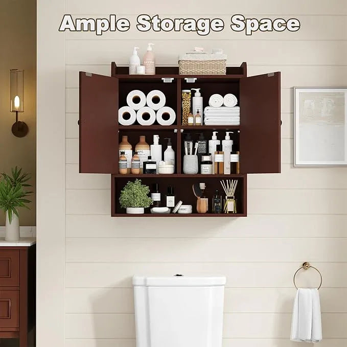 EasyCom 22" W x 26" H Bathroom Wall Cabinet, Farmhouse Medicine Cabinet with Adjustable Shelves and Double Barn Doors, Over The Toilet Storage Cabinet for Bathroom, Kitchen, Living Room, Russet - ModernBath