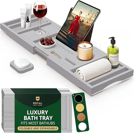 ROYAL CRAFT WOOD Premium Foldable Bathtub Tray - Expandable Bath Tray for Tub - Luxury Bathtub & Bathroom Accessories - ModernBath