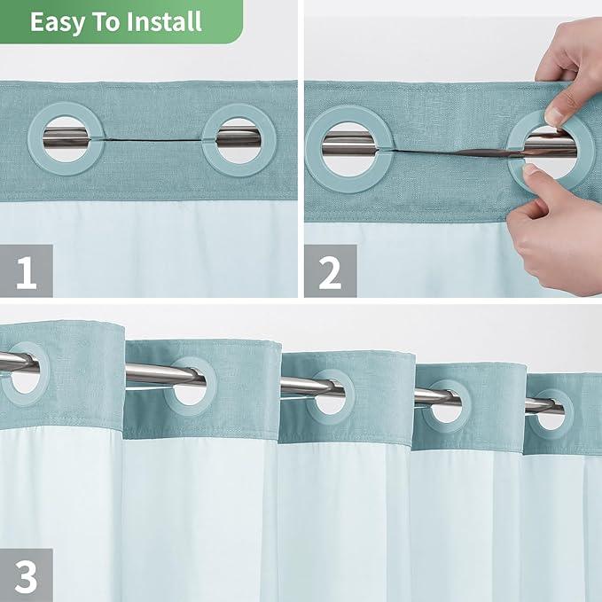 eachope Teal No Hook Shower Curtain with Snap-in Fabric Liner Set,Slub Textured Fabric Shower Curtains for Bathroom,Hotel Style Modern Shower Curtain,Water Repellent & Washable,71x74(72) - ModernBath