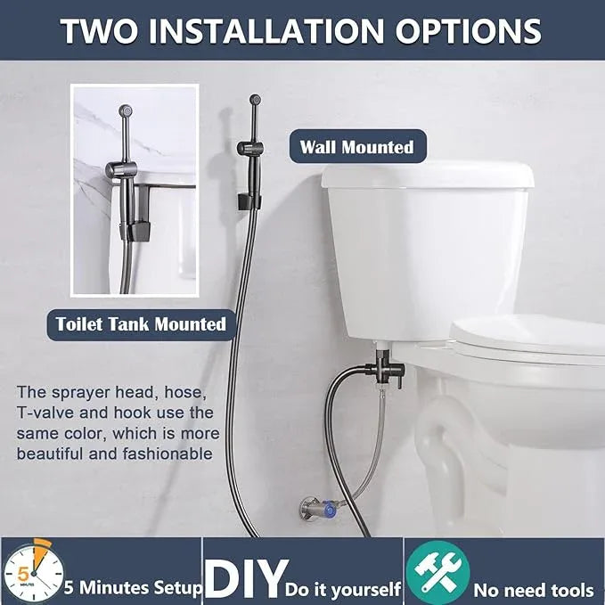SonTiy Handheld Bidet Toilet Sprayers Black Stainless, Cloth Diaper Sprayer Bathroom Hand Held Jet Spray Bidet Attachment for Toilet with Adjustable Pressure Control, Solid Brass, 7.9" Bidet Wand - ModernBath