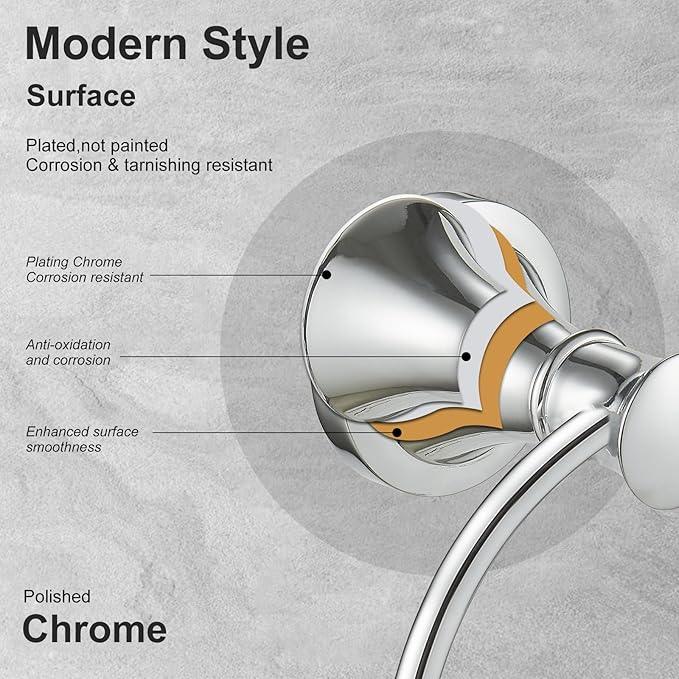BESy Polished Chrome Bathroom Hand Towel Ring Towel Holder, Rustproof Wall Mounted Bathroom Hardware Accessory SUS 304 Stainless Steel Towel Rack - ModernBath