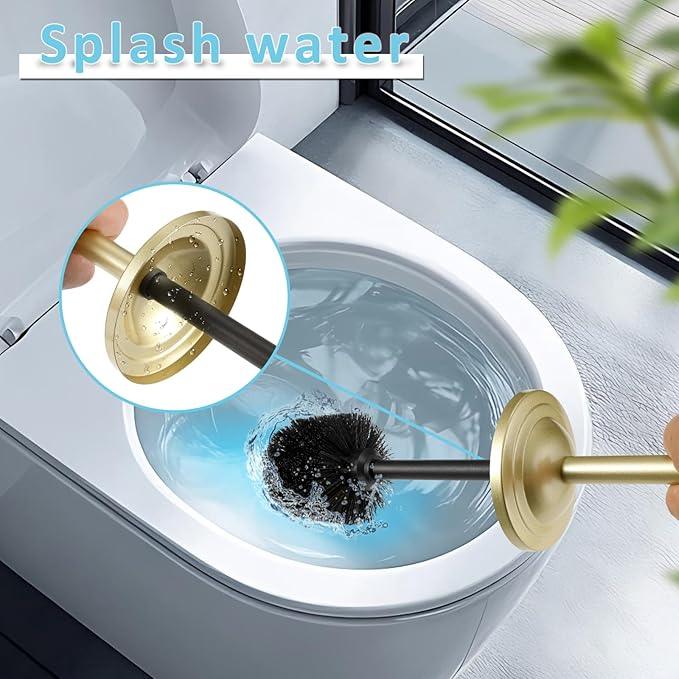 Gold Toilet Brush and Holder Set,304 Stainless Steel Toilet Bowl Brush and Holder for Bathroom,Heavy Duty Toilet Brush,Durable Scrubbing Bristles,Splash Resistant,Long Hanlde - ModernBath