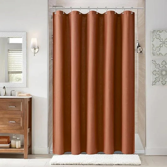 Naturoom Terracotta 60 Inch Boho Shower Curtain - Stall Narrow Half Linen Ultra Thick Fabric Shower Curtain Set with Hooks, Farmhouse Rustic RV Camper Bath Curtains for Bathroom, 60x72 - ModernBath
