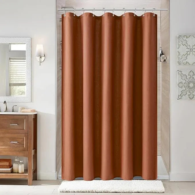 Naturoom Terracotta 54 Inch Boho Shower Curtain - Stall Narrow Half Linen Ultra Thick Fabric Shower Curtain Set with Hooks, Farmhouse Rustic RV Camper Bath Curtains for Bathroom, 54x78 - ModernBath