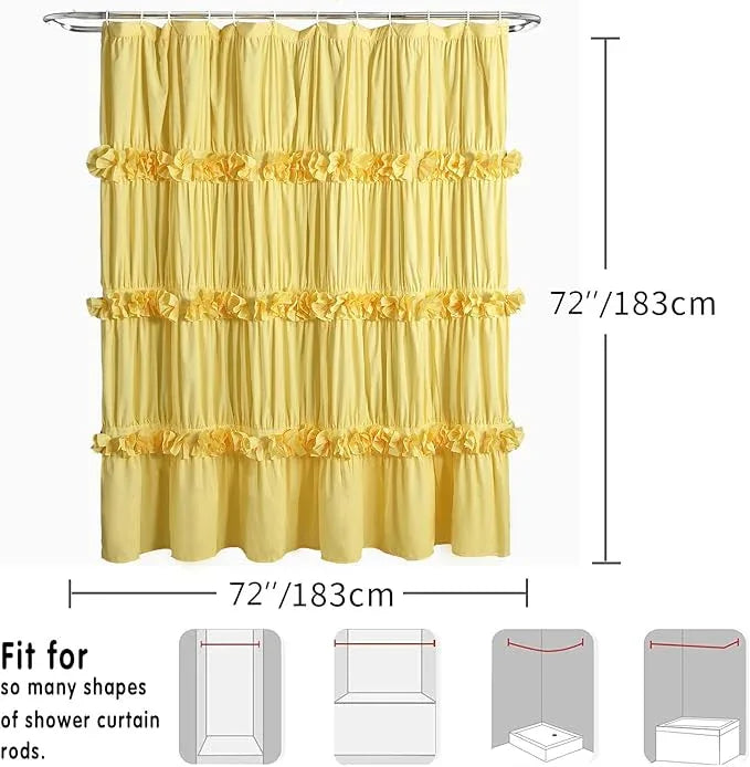 Homechoice Decor Bright Yellow Shower Curtain, Vintage Handcrafted Bow Tie Bath Curtain for Master Bathroom, Ruched Microfiber Bathroom Curtain with 12 Buttonholes, 72" W x 72" H (LQ-10) - ModernBath