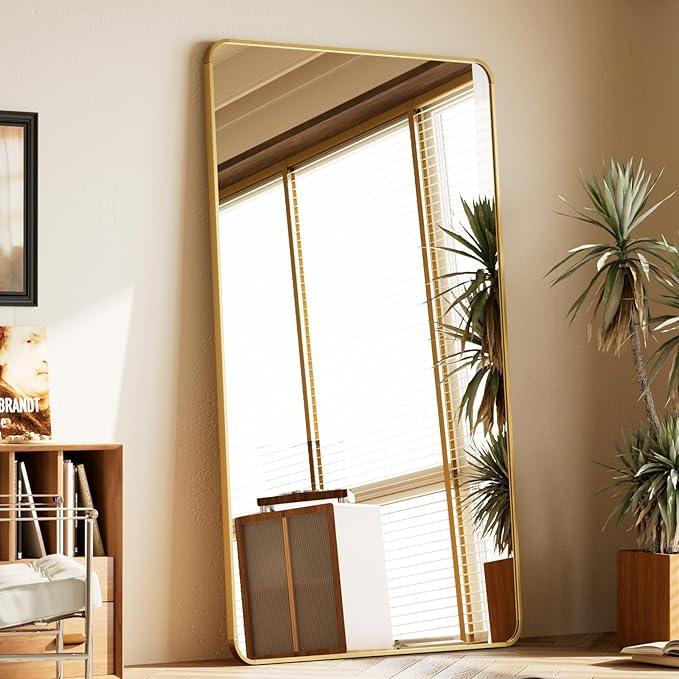 BEAUTYPEAK Gold Full Length Mirror, 71"x32" Rounded Corner Floor Mirror Standing Hanging or Leaning Against Wall, Suitable for Bedroom or Dressing Room - ModernBath